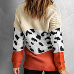 Orange Turtleneck Splicing Chunky Knit Pullover Sweater