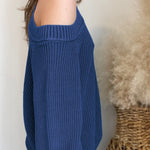 Blue Cool Breeze Cotton Cold Shoulder Sweater