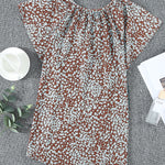 Khaki V-neck Short Sleeve Fashion Print Fantasy Fluttering Blouse