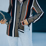 Red Blue Striped Modern Women Shirt