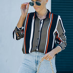 Red Blue Striped Modern Women Shirt