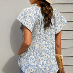 Khaki V-neck Short Sleeve Fashion Print Fantasy Fluttering Blouse