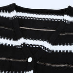 Apricot V Neck Stripes Colorblock Button Cardigan