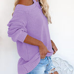 Blue Cool Breeze Cotton Cold Shoulder Sweater
