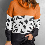 Orange Turtleneck Splicing Chunky Knit Pullover Sweater