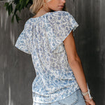 Khaki V-neck Short Sleeve Fashion Print Fantasy Fluttering Blouse