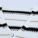 Apricot V Neck Stripes Colorblock Button Cardigan
