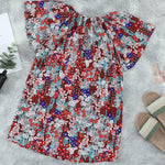 Khaki V-neck Short Sleeve Fashion Print Fantasy Fluttering Blouse