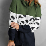 Orange Turtleneck Splicing Chunky Knit Pullover Sweater