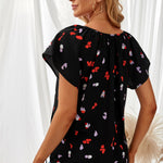 Khaki V-neck Short Sleeve Fashion Print Fantasy Fluttering Blouse