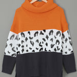 Orange Turtleneck Splicing Chunky Knit Pullover Sweater