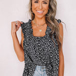 Green Floral Ruffled Straps Flowy Tank Top