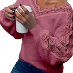 Lace Splicing V Neck Pullover Sweater