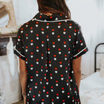 Print Satin Short Sleeve Shirt and Shorts Pajama Set