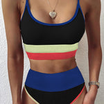 Spaghetti Straps Colorblock Ribbed High Waisted Swimsuit