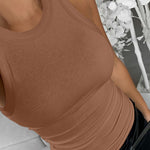 Solid Apricot Round Neck Ribbed Tank Top