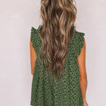 Green Floral Ruffled Straps Flowy Tank Top
