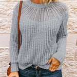Beige Round Neck Lace Splicing Knitted Sweater