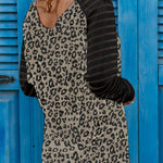 Leopard Print Patchwork Mesh Long Sleeve Top