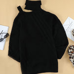 Black Strapped Cut out Shoulder Turtleneck Sweater