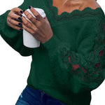 Lace Splicing V Neck Pullover Sweater