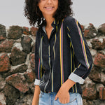 Red Blue Striped Modern Women Shirt
