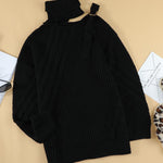 Black Strapped Cut out Shoulder Turtleneck Sweater