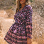 Split V Neck Boho Floral Dress