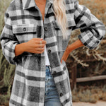 Brown Plaid Print Pocket Women Shacket