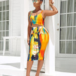 Summer Sexy Graceful  Women Tie-Dye Slip Dress Set Two-Piece Nightclub Set