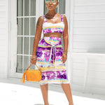 Summer Sexy Graceful  Women Tie-Dye Slip Dress Set Two-Piece Nightclub Set