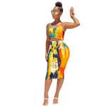 Summer Sexy Graceful  Women Tie-Dye Slip Dress Set Two-Piece Nightclub Set