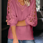 Lace Splicing V Neck Pullover Sweater