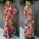 Large Flower Beach Cover-up Vacation Sun Protection Shirt Robe Dress Bikini Blouse