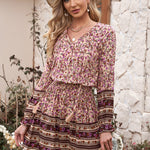 Split V Neck Boho Floral Dress