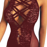 Wine Red Strappy Lace Goth Teddy