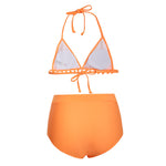 Red Pom Pom Mesh Insert High Waist Bikini