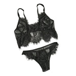 EP Sexy Bra Lingerie Lace Bras G-string Sheer Unpadded Mesh Bralette Sets Women White Trim Straps Bra Soft Deep V Cross Back Bras