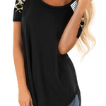 Letter Heart Print Leopard Striped Color Block Short Sleeve T-shirt