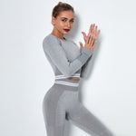 Sports Tight Top Quick-Drying Running Yoga Breathable Hollow Seamless Workout Long Sleeve