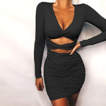 Autumn Long-Sleeved Dress  Hollow V-neck Dress