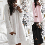 Autumn and Winter  Plush Skirt round Neck Simple Casual Straight-Leg Plush Skirt