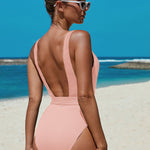 Ribbed One-piece Swimsuit with Belt