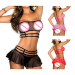 EP 1Set Women Sexy Lingerie Corset Babydoll G-string Push Up Top Bra+Pants Set Sleepwear Underwear Nightwear Dress  black/pink/ red
