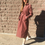 Women long trench coat V-neck tied brick red windbreaker female Gentle spring autumn outwear