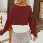 Splicing Buttoned Knitted Long Sleeve Sweater