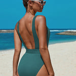 Ribbed One-piece Swimsuit with Belt