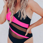 Colorblock Mesh Backless One-piece Swimwear