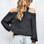 Blue Cool Breeze Cotton Cold Shoulder Sweater