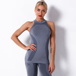 Seamless Knitted Sexy Raised Buttocks Round Neck Vest Moisture Wicking Yoga Clothes Sports Running Top For Women